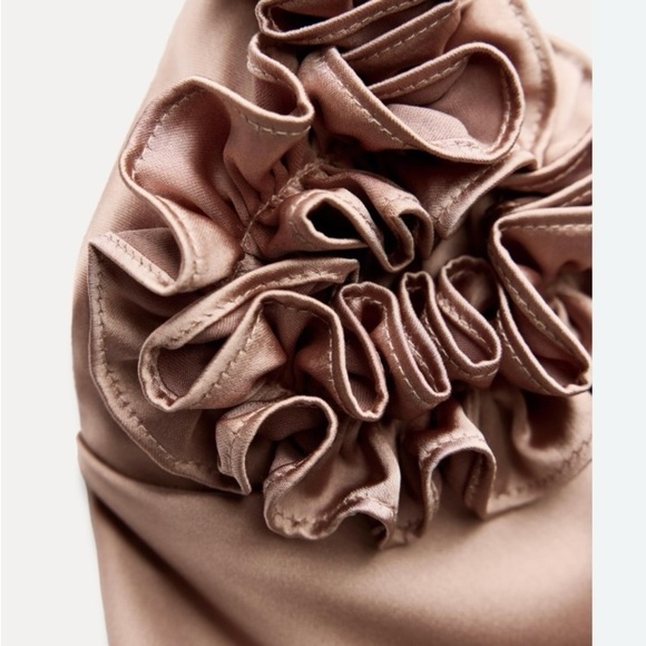 ZARA RUFFLED SATIN EFFECT TOP SZ XL | LIGHT BROWN - Picture 7 of 9